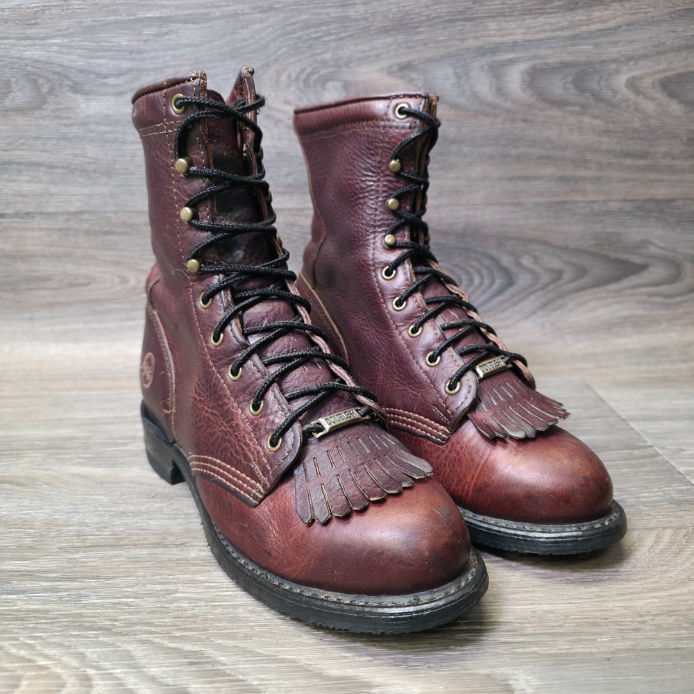 Double H Boots Womens 6.5M Brown Lacer Briar Pitstop Leather Logger Packer Work